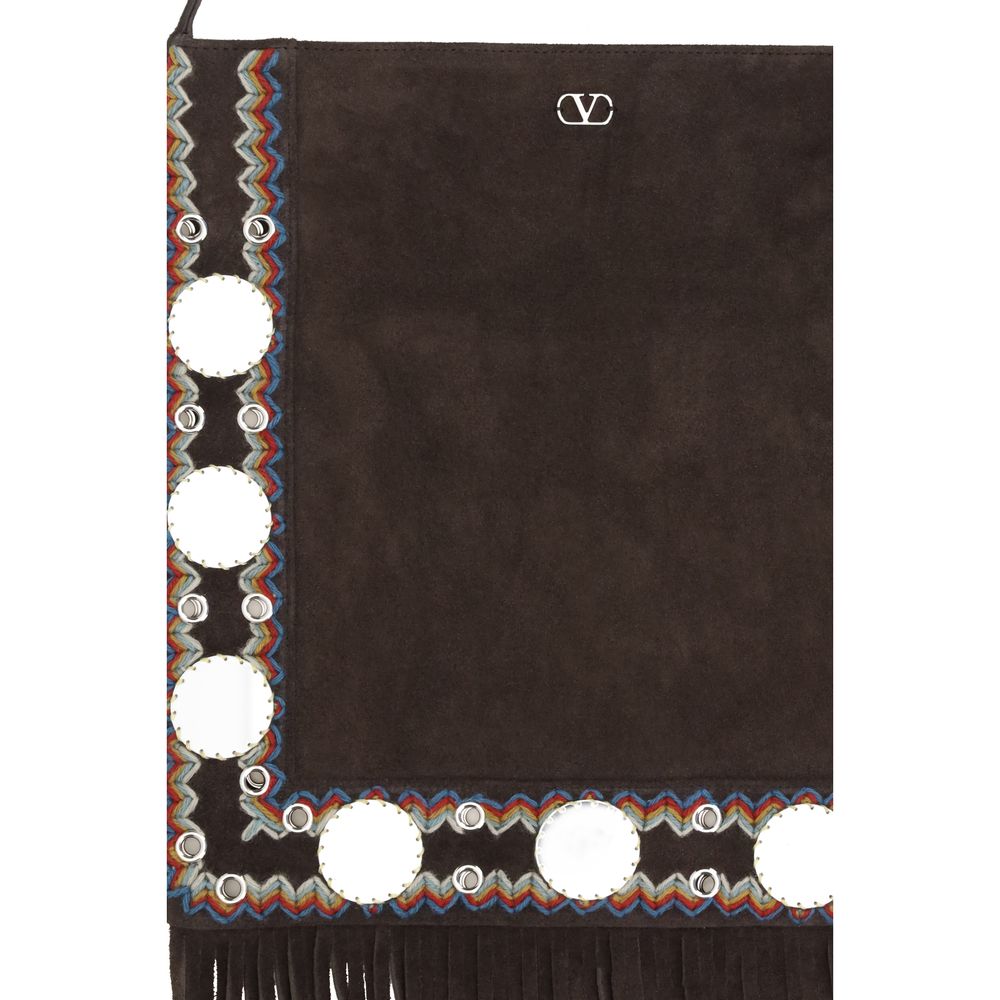 Valentino Garavani Braune Wildleder-Umhängetasche aus Leder